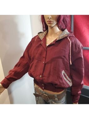 Vintage 80s Burgandy Floral Wind Jacket